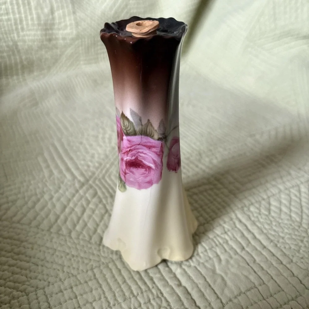 Antique N.S. &Co Bavaria Hat Pin Holder Pink Roses German Porcelain Victorian 5